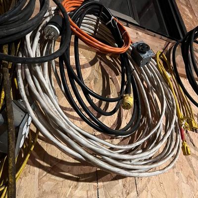 Large Lot of Extension Cords and Electric Cables