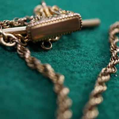 ANTIQUE LADIES WATCH CHAIN WITH FILLIGREE FOB FOR ENGRAVING
