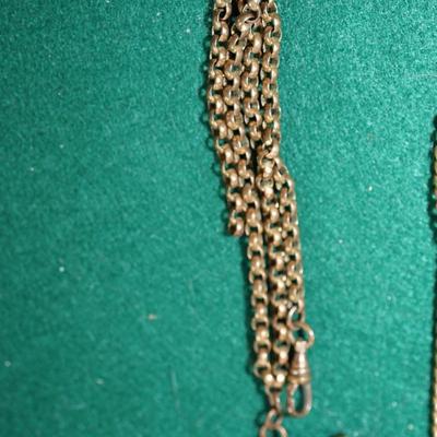 GROUPING OF FOUR BRASS & GOLD-FILLED WATCH CHAINS