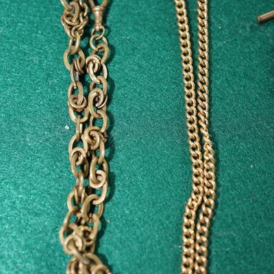 GROUPING OF FOUR BRASS & GOLD-FILLED WATCH CHAINS