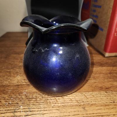Blue glass flower vase