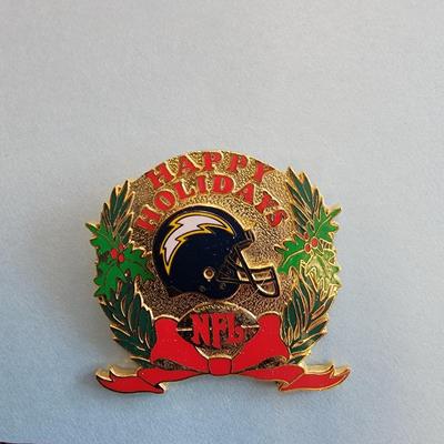 NFL Happy Holidays Pin with Chargers Helmet