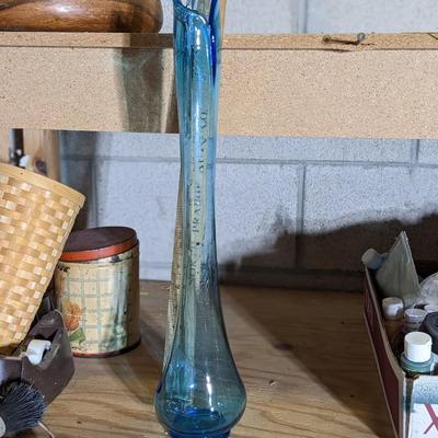 Vintage Hand Blown Aqua Glass Vase