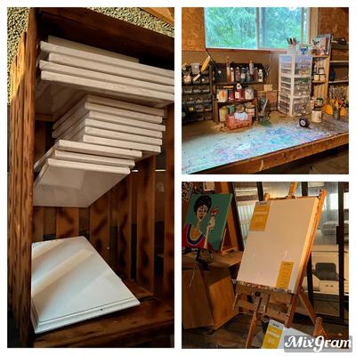 Huge Lot of Art Painting Supplies incl. Easles, Canvases, Paintbrushes, and Assorted Paint