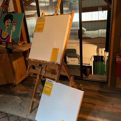 Huge Lot of Art Painting Supplies incl. Easles, Canvases, Paintbrushes, and Assorted Paint