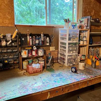 Huge Lot of Art Painting Supplies incl. Easles, Canvases, Paintbrushes, and Assorted Paint