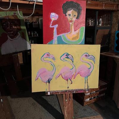Huge Lot of Art Painting Supplies incl. Easles, Canvases, Paintbrushes, and Assorted Paint