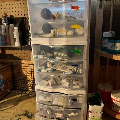 Huge Lot of Art Painting Supplies incl. Easles, Canvases, Paintbrushes, and Assorted Paint