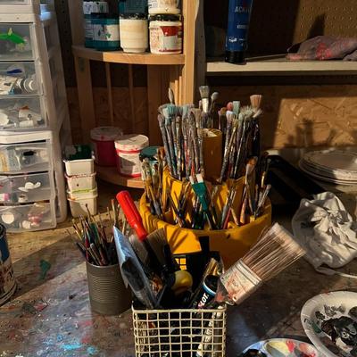 Huge Lot of Art Painting Supplies incl. Easles, Canvases, Paintbrushes, and Assorted Paint