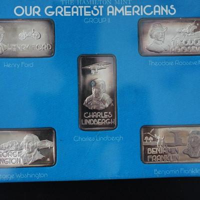 HAMILTON MINT "OUR GREATEST AMERICANS" .999 TROY OUNCE SILVER BARS FIVE