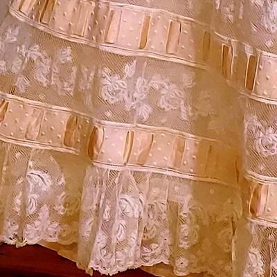 Antique Victorian Lace/Cotton Maxi Skirt Ballerina Pink Ribbon/Bows
