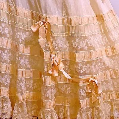 Antique Victorian Lace/Cotton Maxi Skirt Ballerina Pink Ribbon/Bows