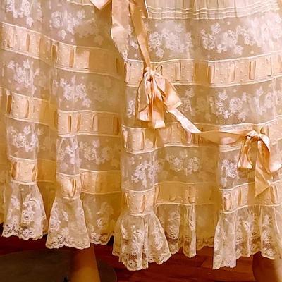 Antique Victorian Lace/Cotton Maxi Skirt Ballerina Pink Ribbon/Bows