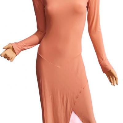 Hah Dress Antique Pink  Maxi Plunge Back Soft Jersey