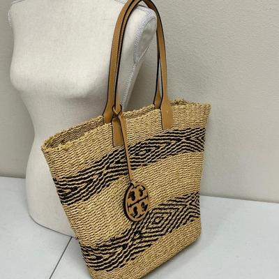 TORY BURCH ~ Miller Straw Tote With Leather Strap ~ Like New
