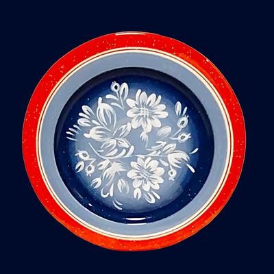 Blue, White & Red Ceramic Plate & Large Bowl