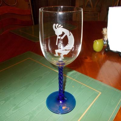 Kokopelli Etched Wine Glass Set