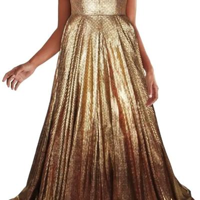 Vtg Gold metallic Jovani Ball Gown Sweetheart Neckline