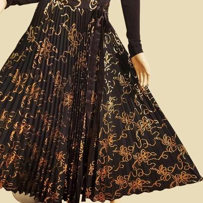 Gold Metallic Maxi Wrap Dress Black Pleated background