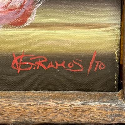 VG RAMOS ~ Original 1970 Floral Canvas Frame Painting