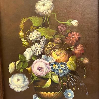 VG RAMOS ~ Original 1970 Floral Canvas Frame Painting