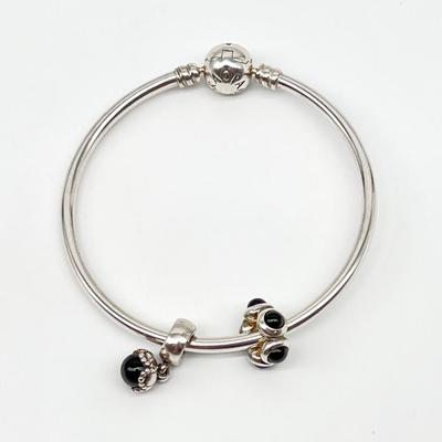 PANDORA ~ 925 ~ 7.5â€ Bangle Bracelet ~ Plus (2) Beads