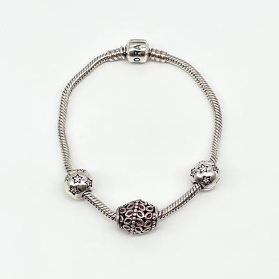 PANDORA ~ 925 ~ 7.5” Bracelet ~ Plus (2) Clips & (1) Bead