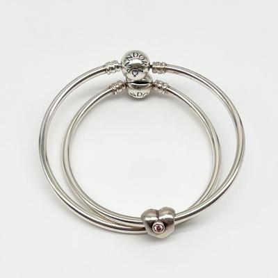 PANDORA ~ 925 ~ 7.5” Double Bangle Bracelet ~ Plus (1) Bead