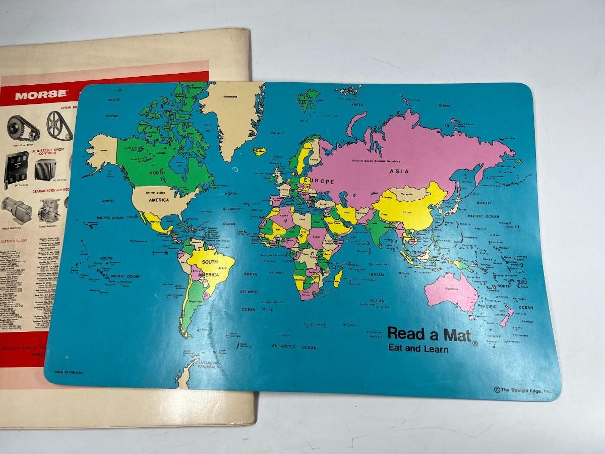 Vintage Morse Road Atlas & Read a Mat Eat and Learn World
