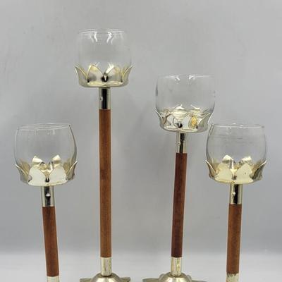 4 Pc Tall Wooden Candle Holders