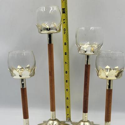 4 Pc Tall Wooden Candle Holders