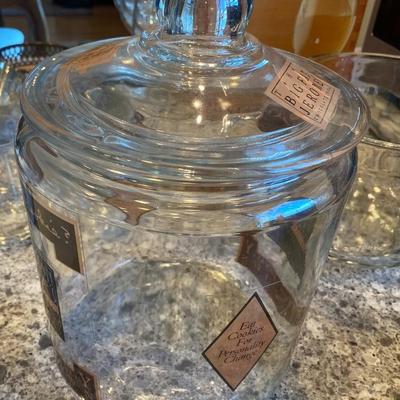 8" tall large Unknown Jerome clear glass cookie jar.