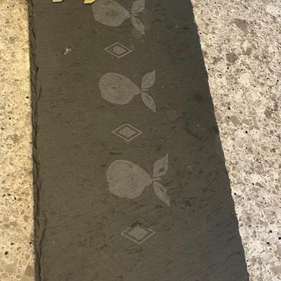 14" x 6" slate cheese slab with mini chalk board signs.