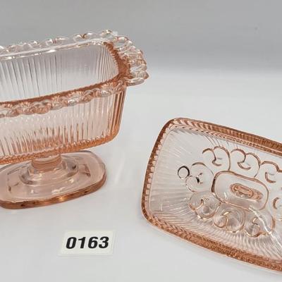 Vintage Pink Indiana Glass  Footed Candy Box with Lid