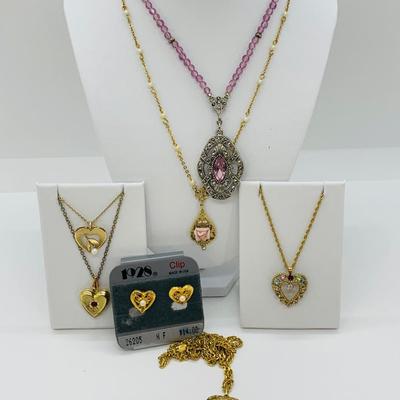 LOT 47R:  Heart Necklaces & 1928 Necklaces & Heart Earrings