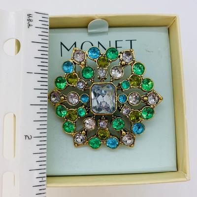 LOT 48R: Monet Brooch Stunning Bead & Rhinestone Necklace, Rhinestone Lined Pin & More