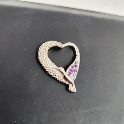 .925 SILVER & AMETHYST "YOU ARE THE WIND BENEATH MY WINGS" HUMMINGBIRD PENDANT