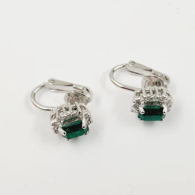 SETA STERLING .925 CZ EMERALD CLIP ON EARRINGS