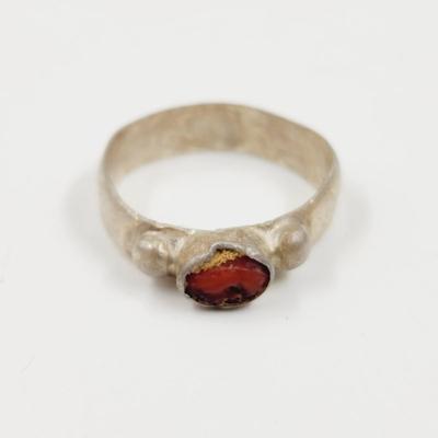 HAND CRAFTED SILVER & RED TURQUOISE RING