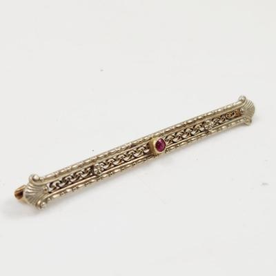 10K RUBY FILIGREE ART DECO LINGERIE BROOCH / PIN