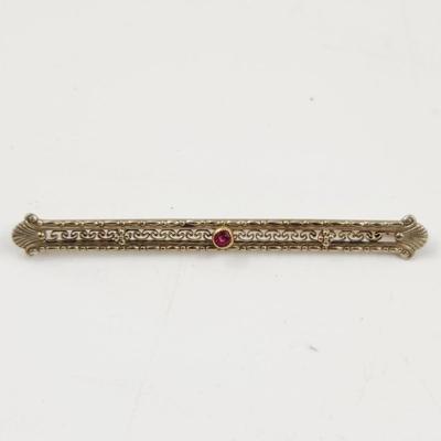 10K RUBY FILIGREE ART DECO LINGERIE BROOCH / PIN
