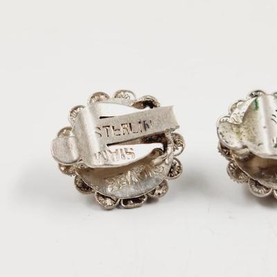 VINTAGE STERLING FLOWER CLIP ON EARRINGS