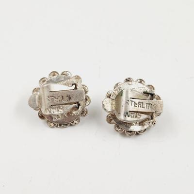 VINTAGE STERLING FLOWER CLIP ON EARRINGS