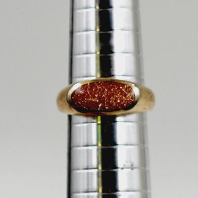 14K GE GOLD RING WITH NATURAL RED GOLDSTONE RING SIZE 7