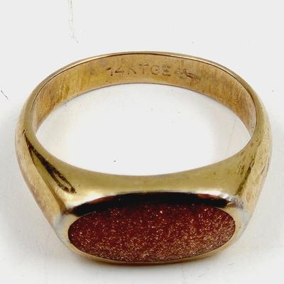 14K GE GOLD RING WITH NATURAL RED GOLDSTONE RING SIZE 7