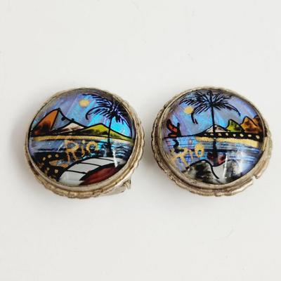ALFANO BRAZILLIAN SILVERTONED HAND PAINTED CLIP ON EARRINGS