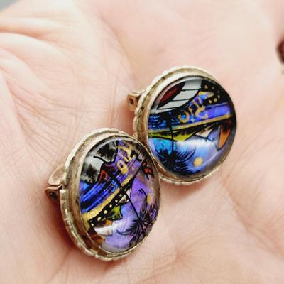ALFANO BRAZILLIAN SILVERTONED HAND PAINTED CLIP ON EARRINGS
