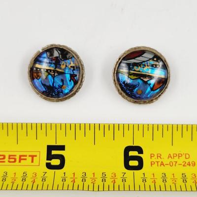 ALFANO BRAZILLIAN SILVERTONED HAND PAINTED CLIP ON EARRINGS