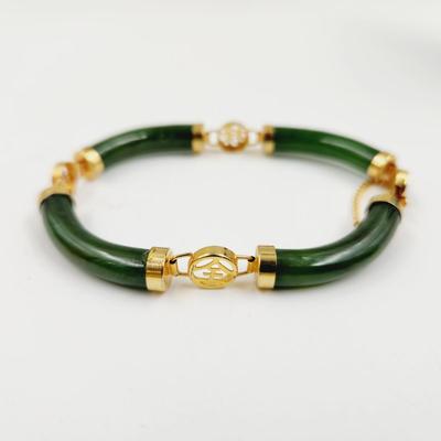 GOLD TONED & JADE ORIENTAL THEMED BRACELET