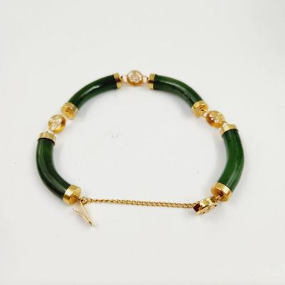 GOLD TONED & JADE ORIENTAL THEMED BRACELET